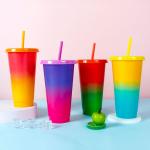 710ml PP Plastic Disposable Plastic Juice Cup With Lid And Straw for sale