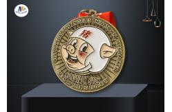 China 5K Running Race Medal With Pig Relief Antique Gold Plating Both Side Design supplier