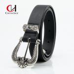 simple Ladies Leather Belt Retro Carved Zinc Alloy Buckle for sale