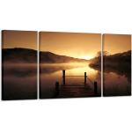 Misty Lake 3 Piece Printed Painting Modern Stretched Framed Contemporary Giclee for sale