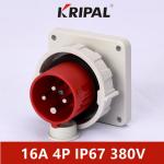 16A 380V IP67 IEC Round Pins Industrial Plugs Panel Mounted Red for sale
