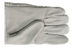 China Three Layer Cotton Mesh Goatskin Beekeeping Gloves with White Short  Sleeve supplier