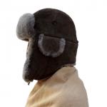 Unisex Top Layer Suede Winter Bomber Hats , Fur Trim Shearling Aviator Hat for sale