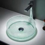 Cylindrical Glass Vessel Basins H112mm , Art 14 Inch Wash Basin Light Green for sale