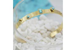 China Natural Stone Turquoise 18K Gold Plated Bangles For Women Adjustable supplier