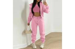 China Cropped Pullover Ladies Sweat Suits Jogging Suits For Women Solid Pattern supplier