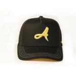 Custom Unisex 5 Panel Trucker Cap Hat , Customized Black 3D Embroidery Mesh Hat for sale