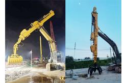 China Excavator 25m Telescopic Dipper Arm Digging Foundation Pit With Clamshell Bucket supplier